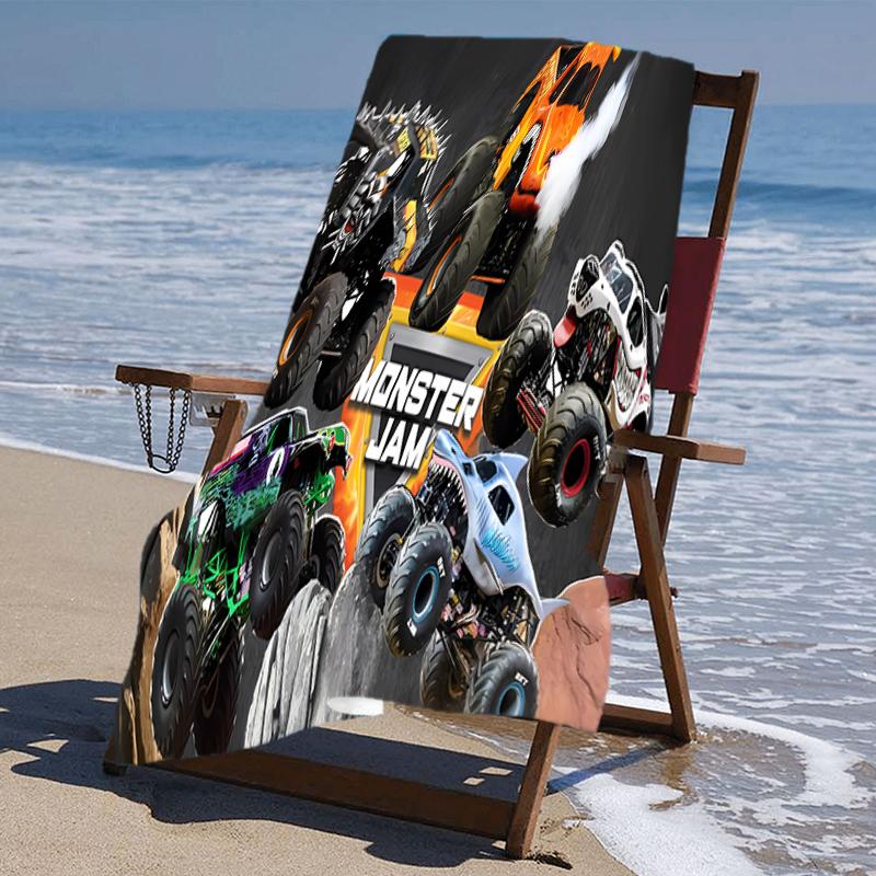 Beweis Strandtuch mit einem Monster Jam Muster - weich, saugfähig, schnelltrocknend, maschinenwaschbar - perfekt zum Schwimmen, Camping, Baden