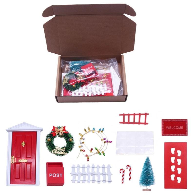 

11Pcs/set Doll House Decorations Christmas Door Tree Wreath Accessories Ornament for Holiday Decor Party Supplies 1
