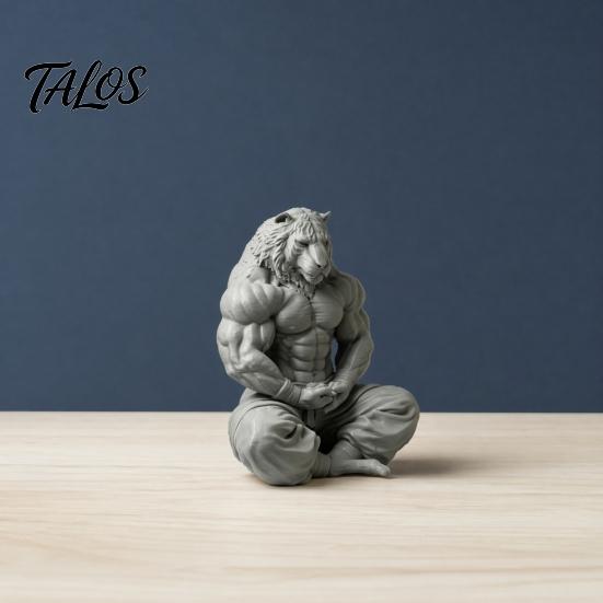 3D Printed Tiger Man Figurine, Muscular Tiger Figure Ornament, Minimalist Animal Sculpture with Muscular Details, Zen Posture Desktop Decor