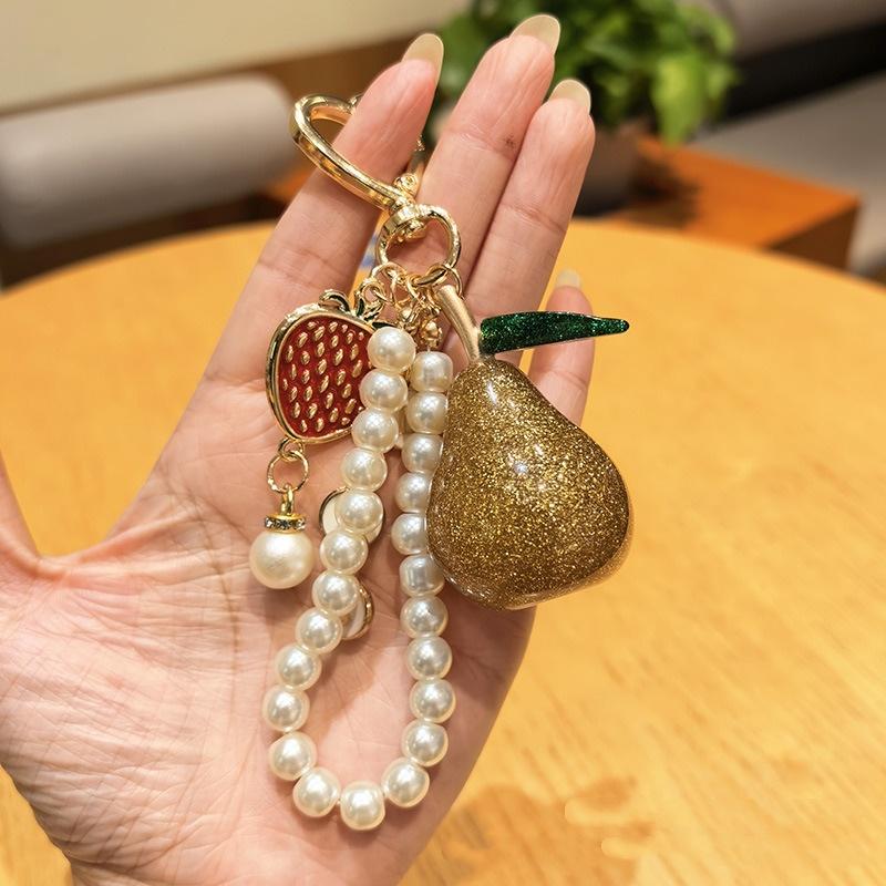 Cherry Fruit Keychain,Vintage Metal Keychain,Tassel Pom Pom Keychain,Zircon Phone Charm,Beaded Phone Chain