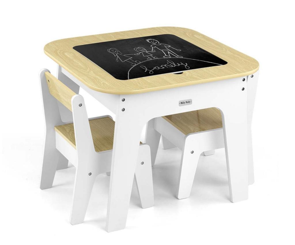 MILLY MALLY 6090 Olaf Blocks Furniture Set - Table and Two Chairs White