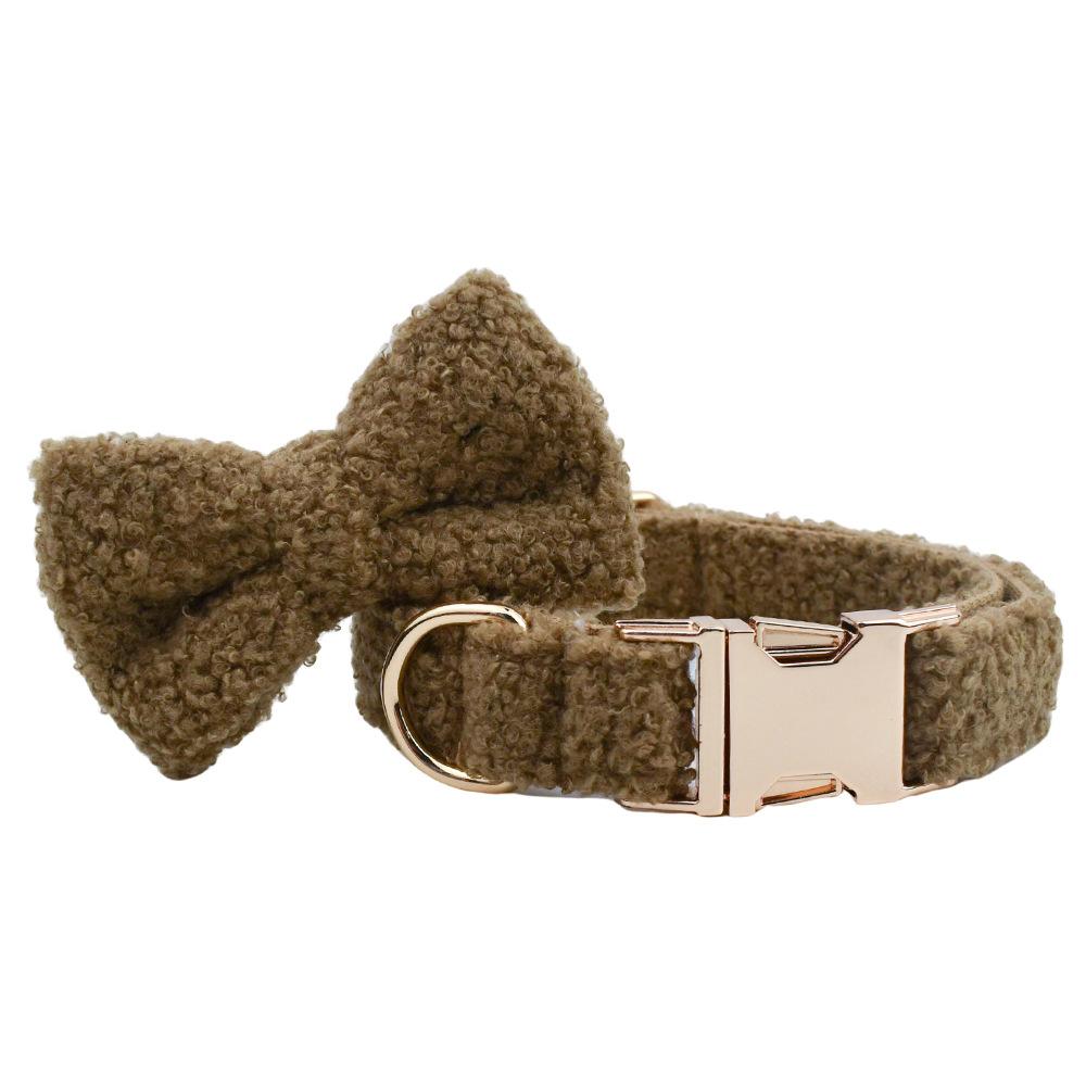 Dog Collar Fleece Personalized Name ID Engraved Puppy Collars for Small Medium Dogs Customized Collar Soft Leash Lead Bowtie Set