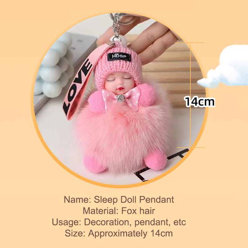 **Th Damen Mädchen Taschen Schlüsselanhänger Autos Schlüsselanhänger Geschenk Charmante Dekoration Schlafendes Baby Schlüsselanhänger Niedliche Flauschige Plüschtier Schlüsselanhänger**