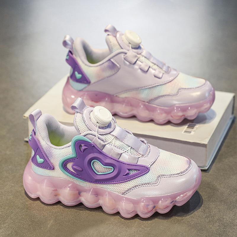 Mädchen Sportschuhe 2025 Frühling und Herbst neu wasserdichte Lederoberfläche Drehknopf Kinderschuhe mittlere und ältere Kinder weich besohlt Lauf