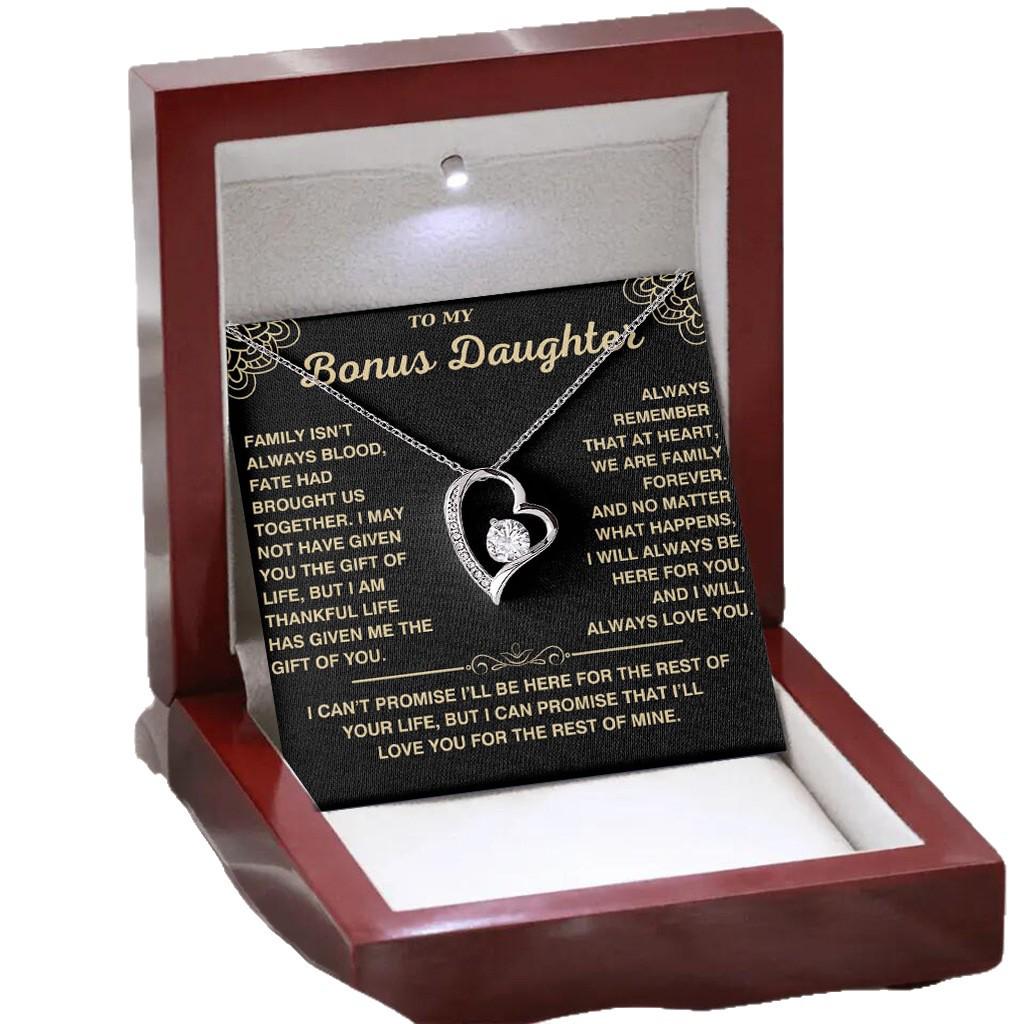 Love Heart Rhinestone Necklace for Bonus Daughter - Elegant Heart-shaped Clavicle Chain with Deluxe Gift Box