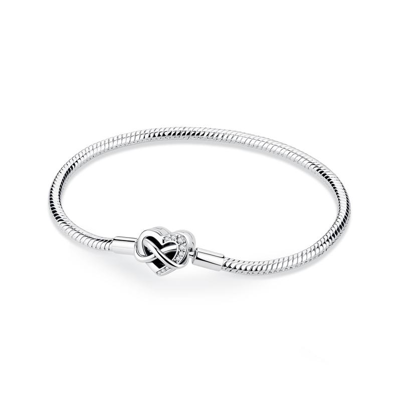 Original 925 Sterling Silver Bracelets Bangles Love Heart Clip Charms Beads Snake Chains For Women Rose Gold DIY Luxury Jewelry