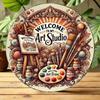 Vintage Welcome Sign Round Metal Art Studio Decor Painting Palette