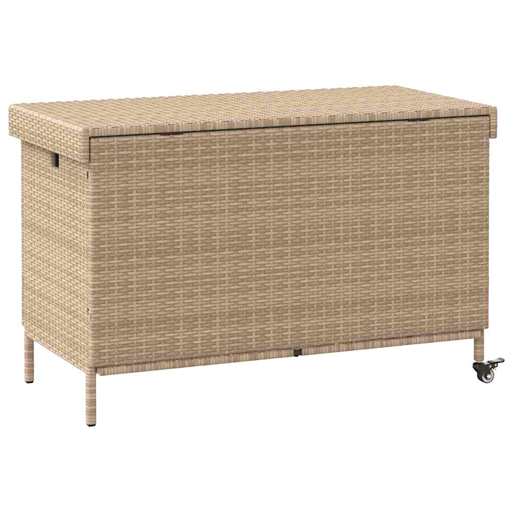 Garden Storage Box with Wheels Beige 110 x 55 x 73 cm Poly Rattan