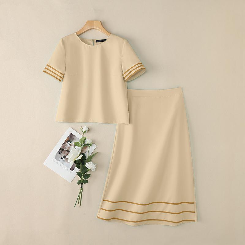 

ZANZEA Женские блузки с коротким рукавом и юбки Летние комплекты из двух частей 5XL абрикосовый