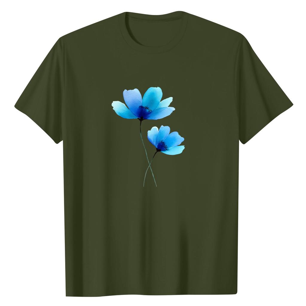 T-shirt Top Casual alla Moda da Donna con Scollo Rotondo, Stampa Retrò, Maniche Corte