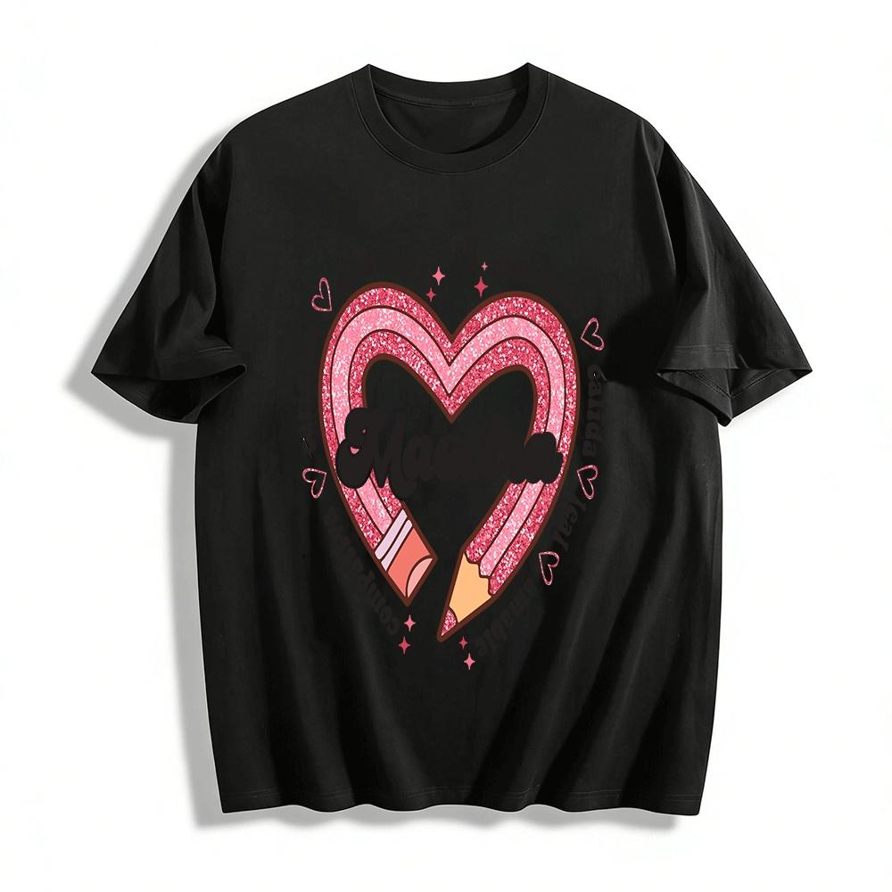 Glitter Heart Pencil Maestra Printed Teacher Appreciation T-Shirt Pure cotton T-shirt XXS