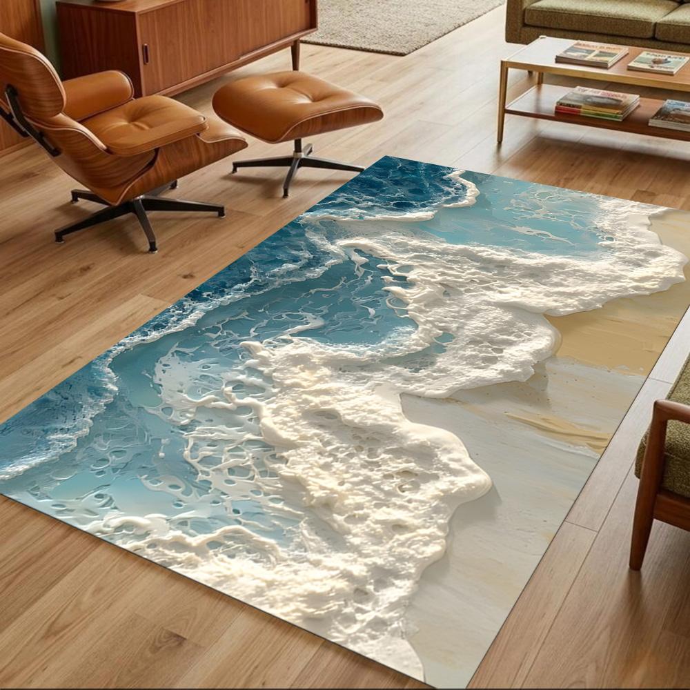 Ocean Waves Meeting Sand Non-Slip Home Carpet Design for Office Decor Living Room Gift