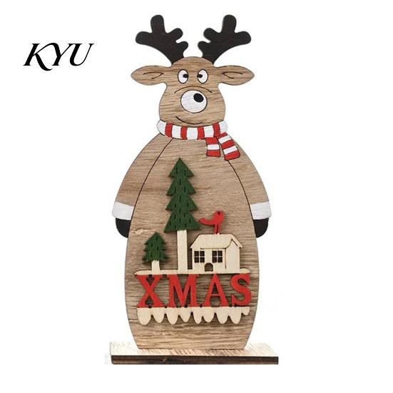 Wooden Christmas Ornaments Nordic Style Ornaments, Cute Santa Claus/Snowman/Reindeer Party Home Accents Figurine for Holiday Table Tiered Tray