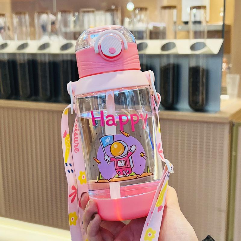 Wasserflasche mit großem Fassungsvermögen für Kinder, Fahrrad-Wasserbecher mit Strohhalm, isoliert, niedlich, 700 ml, Fahrrad-Wasserflasche mit Trageband