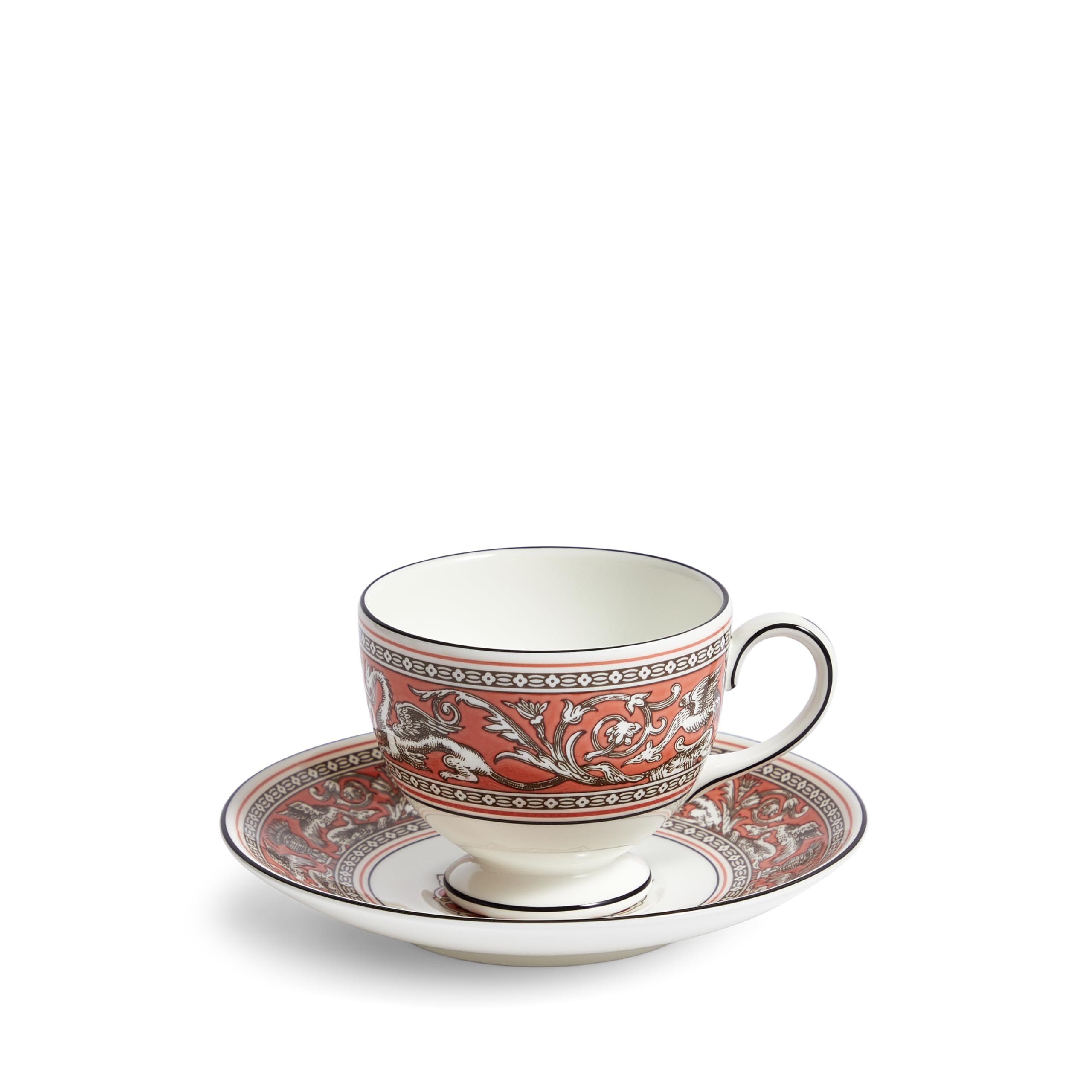 

Wedgwood Florentine Salmon Teacup and Lee Saucer, [Used]