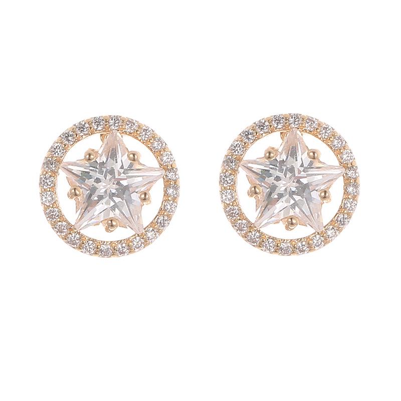 European Five-Pointed Star Metal Earrings: Fashionable Diamond-Studded Studs for Women's Stylish Temperament