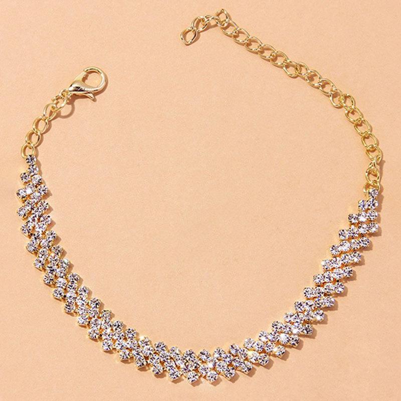 Accessorio per gioielli con braccialetto alla caviglia con strass leggeri, alla moda, con rombo e cavigliera