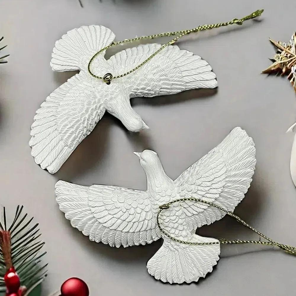 

2-Piece Peace Dove Christmas Tree Ornaments White Resin Bird Pendants 2026 New Year Party Home Decor Children s Gifts S