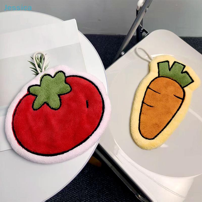 Cute Vegetable Shape Plush Towels - Carrot/Tomato/Pepper Kitchen Washcloths, Hanging Soft Absorbent Cleaning Cloths