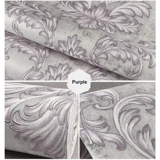 Evropský styl 3D stereo damaškový flokovaný netkaný tapetový role pro ložnici, obývací pokoj, moderní jednoduchá dekorace, tapetová role