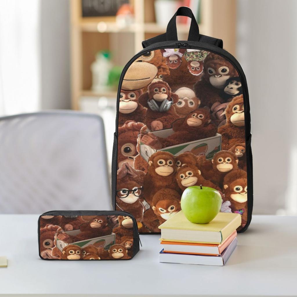 3Pcs Monkey Punch Baby Monkey Holding Toy Merch Backpack Set for Girls Boys Pencil Boxes Bookbag Sets with Lunch Box