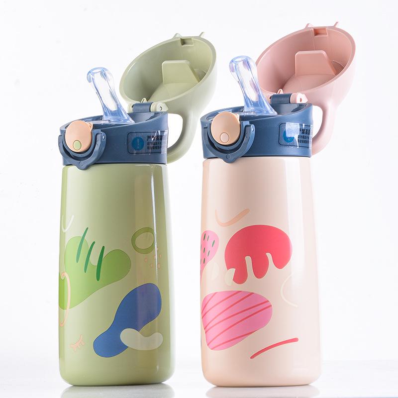 Children's Stainless Steel Insulated Straw Cup - Cute Cartoon Design for Kindergarten and Student Use