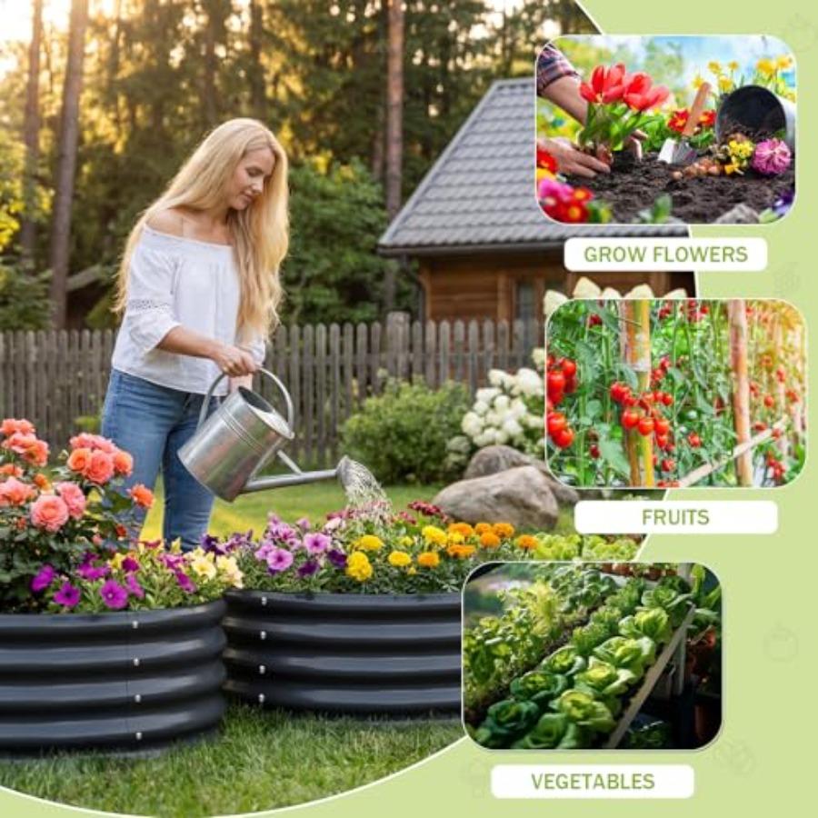 3Pack 2x2x1 Ft Round Galvanized Raised Garden Bed Kit Grey Metal Flower Box Large Planter Outdoor Garden for Planting Fruit Her