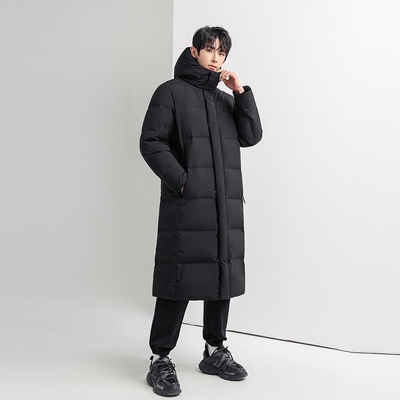 Down Jacket Youth Medium and Long Hooded Jacket for Men and Women Couples with Standard Down Thermal Coat