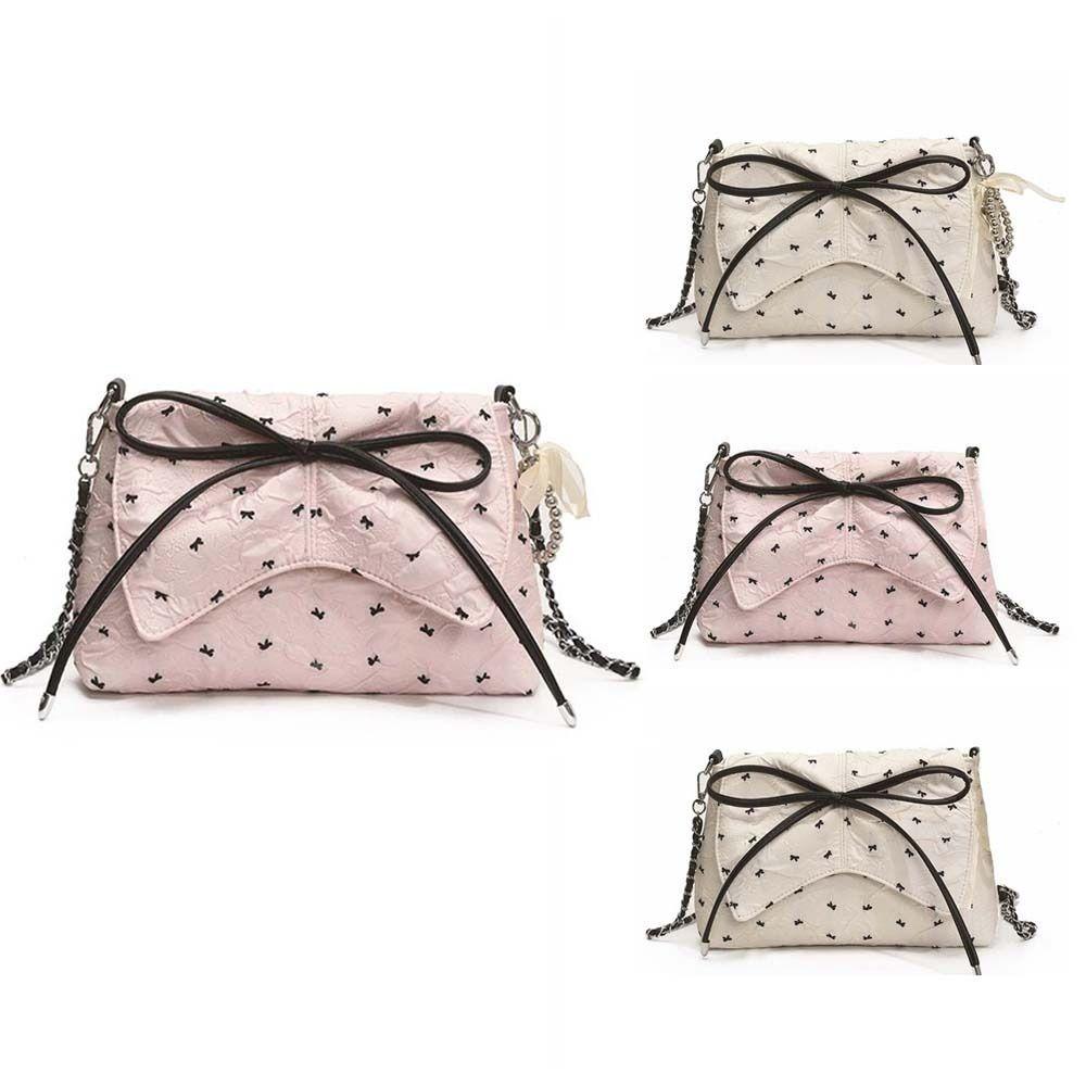 Ribbon Pendant Bow PU Shoulder Pouch Sweet Women Crossbody Bag Shopping French Chain Bag  Women
