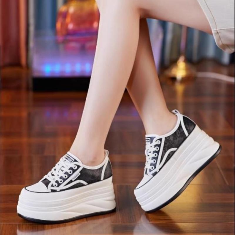 Móda Nová Móda Křišťálová Džínová Platforma Klínek Ležérní Jaro Léto Podzim Pohodlné Vysoká Značka Robustní Tenisky 9CM Skryté Podpatky Boty