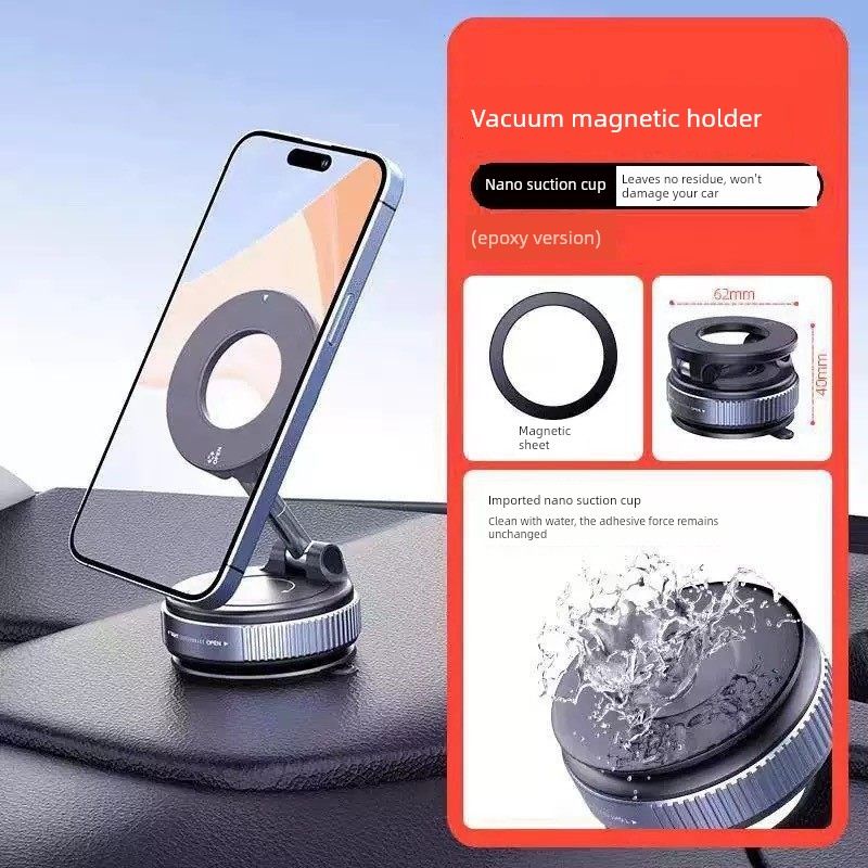 Mobile Phone Car Mount with Strong Magnetic Suction, Leather Texture, Adhesive Rubber, Car Navigation Rotating Vacuum Suction Cup