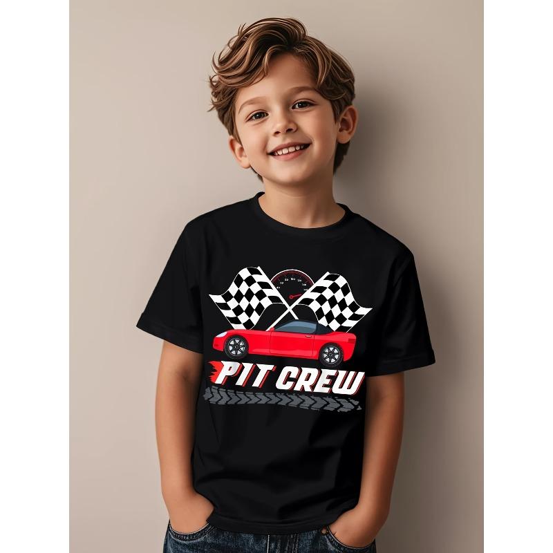 Boys Crew Neck Short Sleeve T-Shirt with Racing Logo Print 110