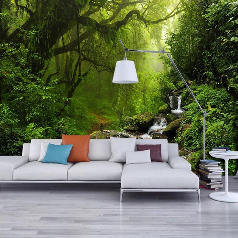 Mural Wallpaper 3d Green Forest Nature Landscape Wall Painting Living Room Decor Mural