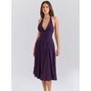 Iris Woolen House Same Style French Style Romantic Purple Temperament Sexy Deep V Backless Hanging Neck Sling Dress