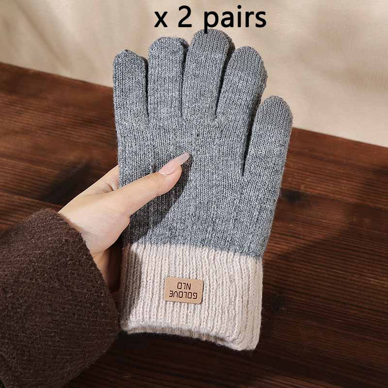 Korean Winter Warm Gloves Fleece Lined Thick Jacquard Fashion Gloves Outdoor Driving Five-Finger Touchscreen Gloves