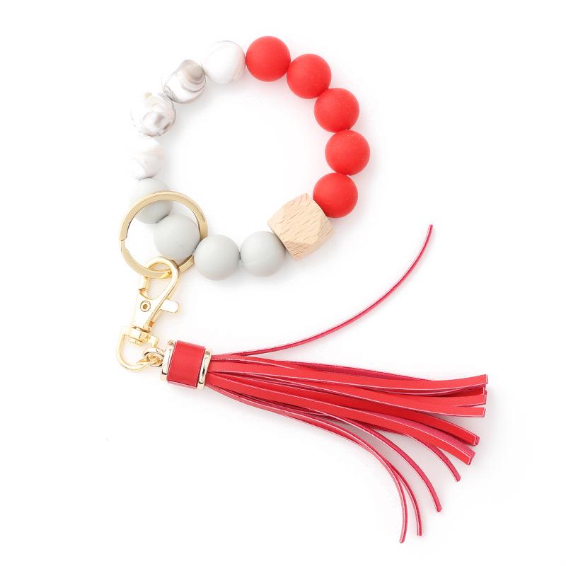 Tassel Wooden & Food Grade Silicone Beads Keychain Bracelet for Women
