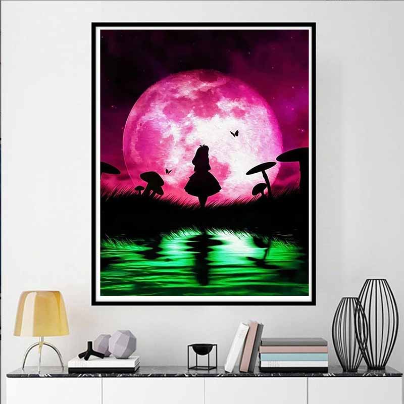 Disney Diamond Painting Alice in Wonderland Silhouette Art Illustration 5D DIY Diamond Painting Embroidery Set Round/Square Diamond ArtMosaicHomeDecor