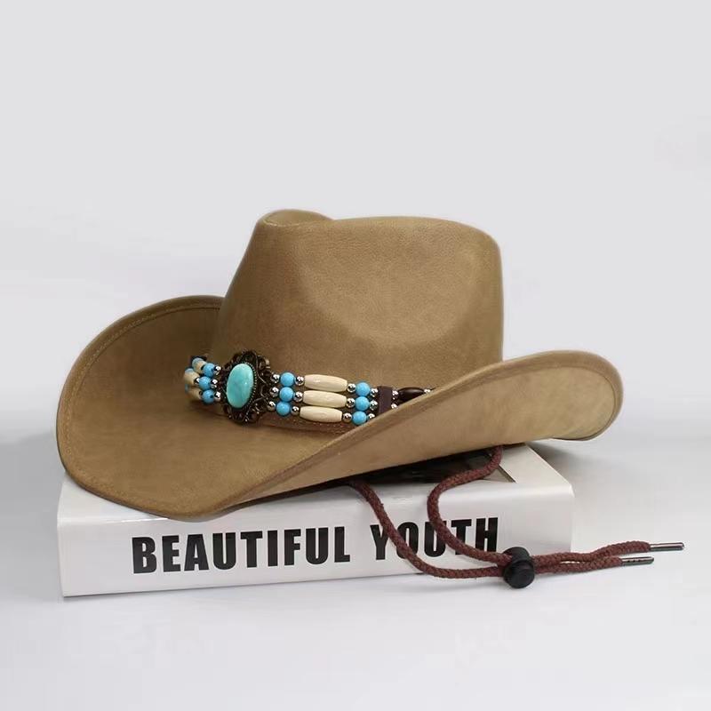 Leather Western Cowboy Hat Men'S Gentleman Godfather Hat Pu Material Panama Cowboy Hat Jazz Hat Sombrero Para Hombres