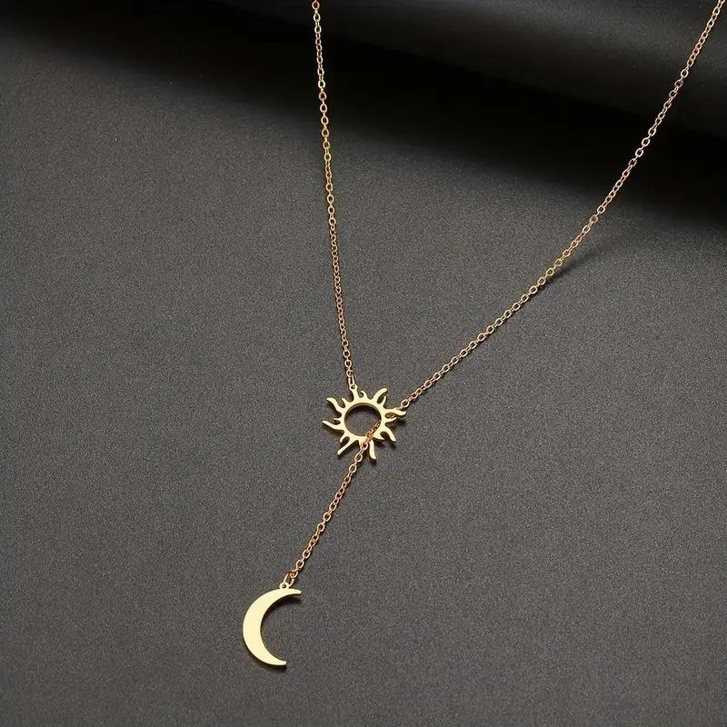Sun and Moon Pendant Necklace for Women, Dainty Charm Necklace