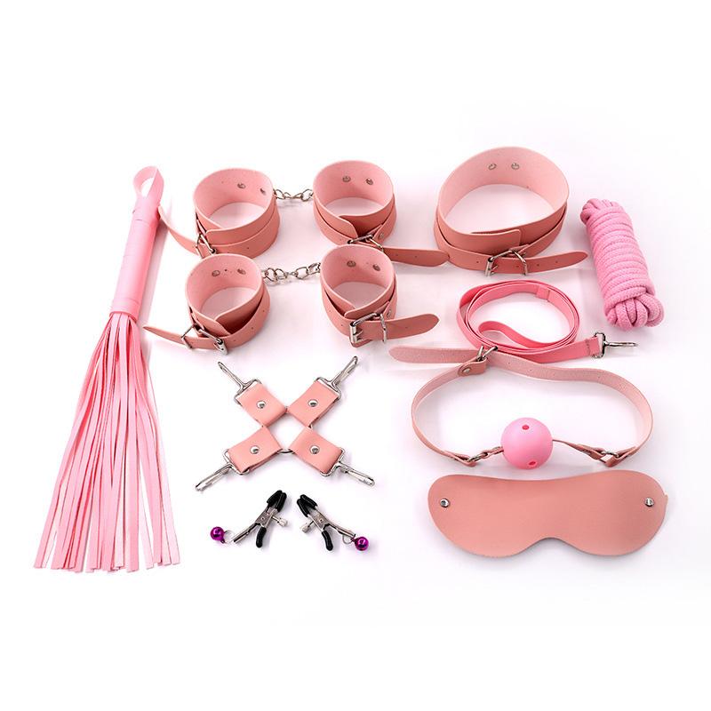 10 PCS Bondage Kit BDSM PU Leather Bondage Set Soft Adjustable Erotic for Couples Slave Handcuffs Whip