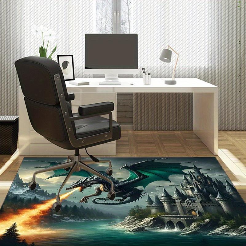 Majestic Dragon Castle Rug for Fantasy Fans | Detailed Medieval Landscape Carpet with Gothic Architecture Skid resistant carpet