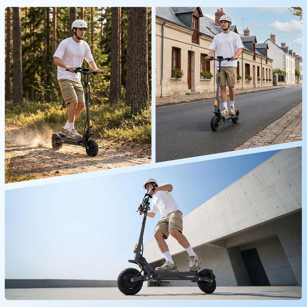 Patinete eléctrico Ausom Gosoul 2 Pro de doble motor, 2x1000W, 48V 18Ah, 10", 60 km/h, 90 km, frenos de disco duales, suspensión delantera dual, NFC.