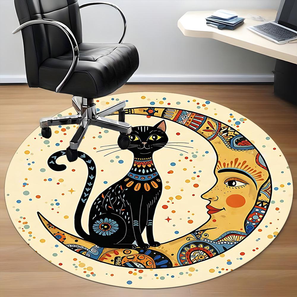 1PC Moon Cat Office Round Area Rug, Indoor Mat Suitable For Office, Under Office Chairs Bedroom Living Room Home Decor, Room DecoT1223061