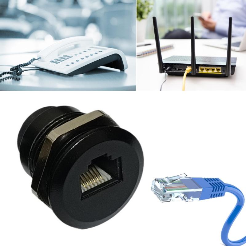 Threaded RJ12 6P6C Two Female Port Telephone Sockets M24 Nut Mount for Office Networking Cabinet Installation