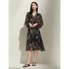 Jiuzi Annacoco 2025 Spring V-Neck Chiffon Printed Waist Dress