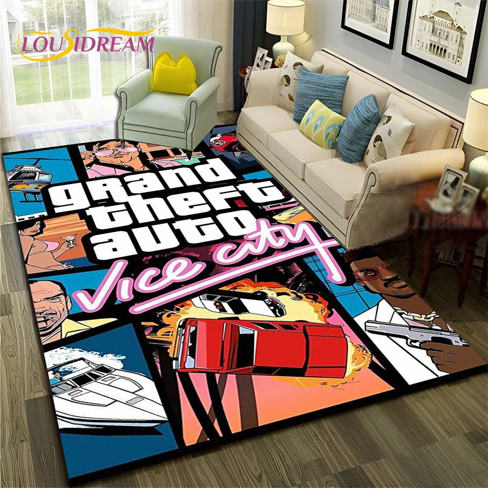 GTA 3D Spiele Grand Theft Auto Gamer Teppich Teppich für Zuhause Wohnzimmer Schlafzimmer Sofa Fußmatte Dekor, Kinderbereich Teppich Rutschfeste Bodenmatte