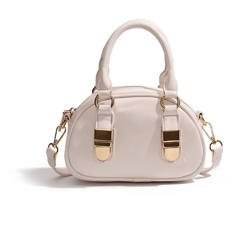Women's 2025 Spring/Summer Textured Shell Bowling Bag - Versatile Crossbody Handbag