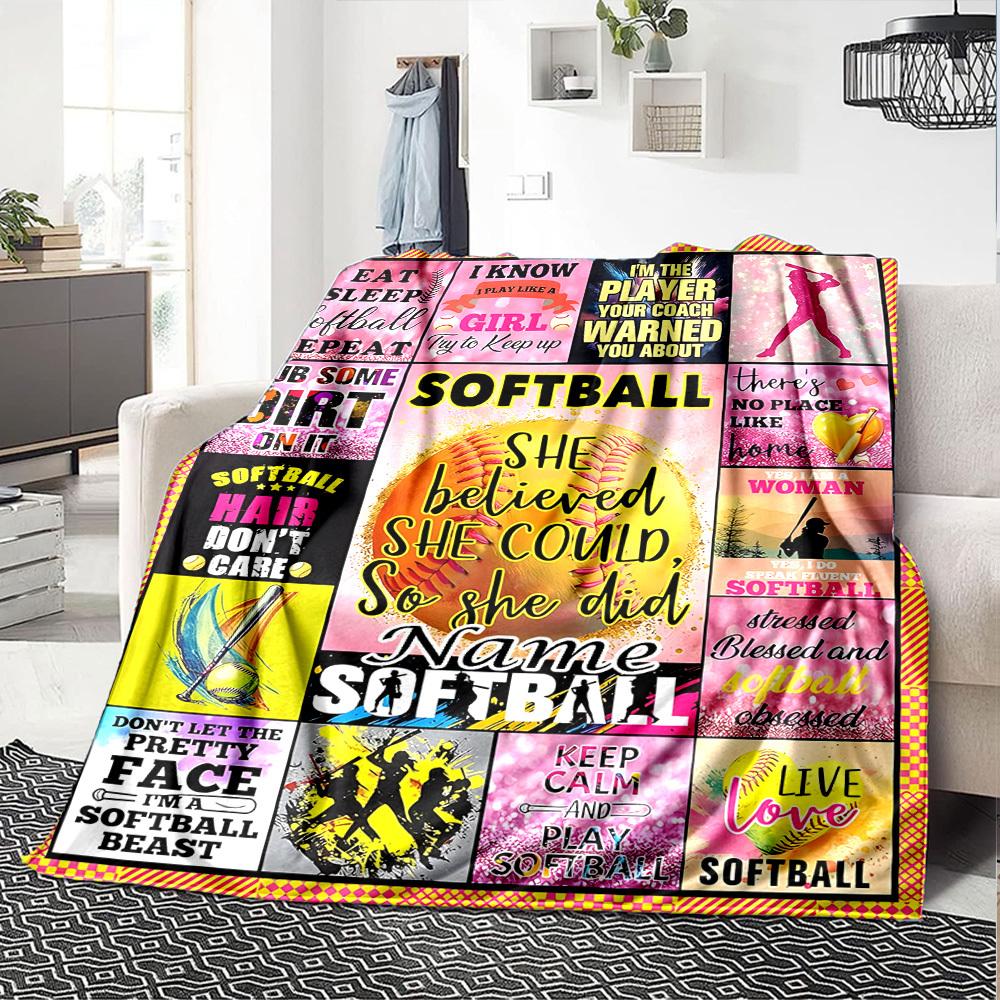 Softball Motivation And Inspiration Quotes Lightweight Customizable Blanket Personalized Name Comfortable Texture Versatile For Sofa Couch Office Bed