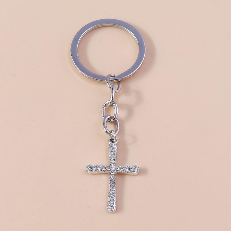 Luxury Rhinestone Crystal Cross Keychain Religious Key Ring Pendants for Key Holder Women Girls Handbag Charms DIY Jewelry Gifts