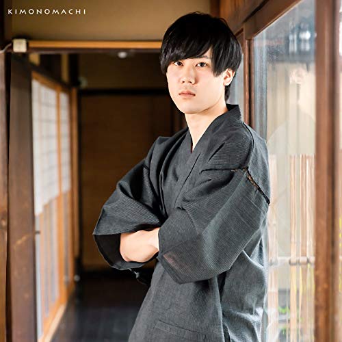 [KIMONOMACHI] Kyoto Kimonomachi Original Men's Jinbei, Ink Black Stripes, Cotton and Linen, Size LL, Father's Day Gift, Loungewear, Plus Size